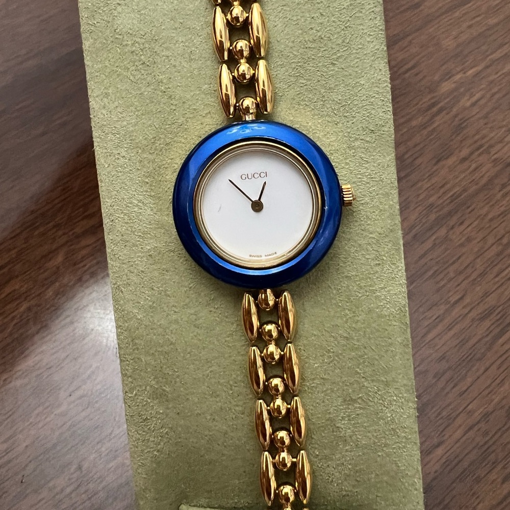 Gucci Gold and Blue Timepiece